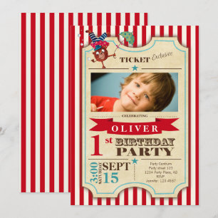 Invitación Circus Ticket 1.ᵉʳ cumpleaños   más espacio de dir