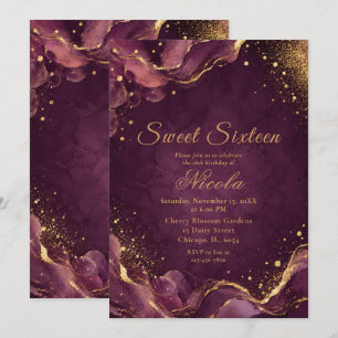 Invitación Ciruela elegante y tinta de alcohol dorada Sweet S