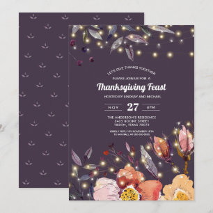 Invitación Ciruela   Luces de cadena   Cena floral de Acción 