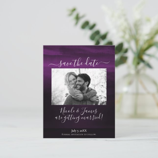 Invitación Ciruela Malhumorada Morado Moderno Acuarela Guarda (Anverso de pie)