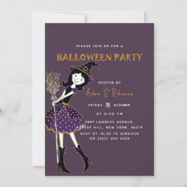 Invitación Ciruela Profunda | Escoba Mágica de Halloween