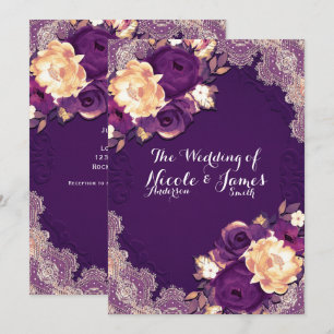 Invitación Ciruela Púrpura Encaje Floral Elegante País Boda
