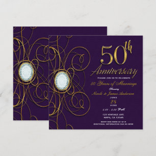 Invitación Ciruela Real Púrpura Diamante Dorado 50 50 Anivers