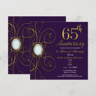 Invitación Ciruela Real Púrpura Oro Diamante 65 65º Aniversar