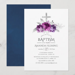 Invitación Ciruela y Floral Naval Bautizo o Confirmación