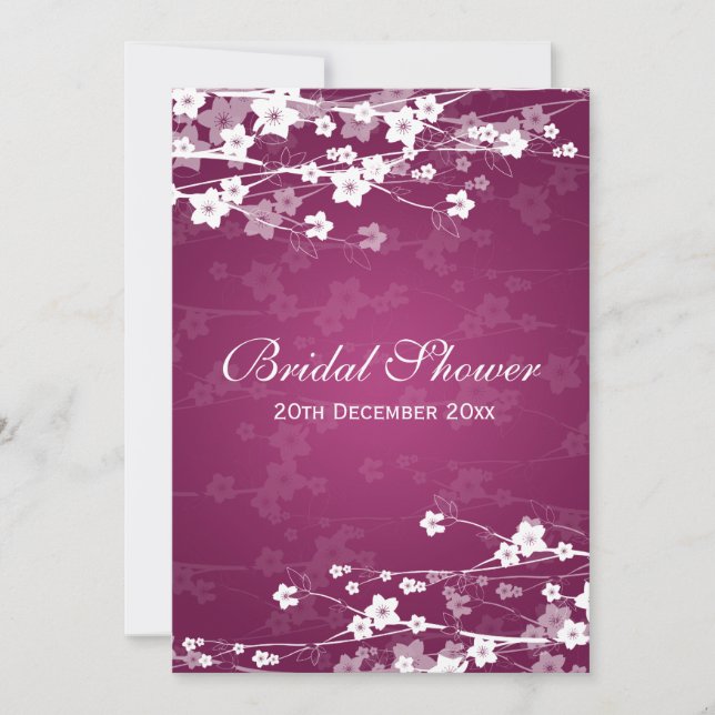 Invitación Ciruelo nupcial elegante de la flor de cerezo de (Anverso)