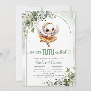 Invitación Cisne acuático con traje de tutu dorado eucalipto
