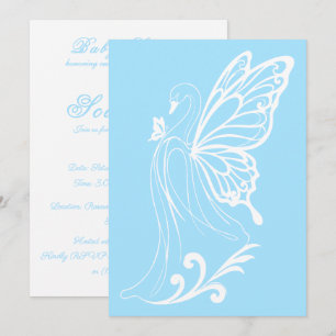 Invitación Cisne agraciado azul con mariposa