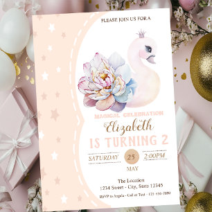 Invitación Cisne bebé mágico, cumpleaños de estrellas