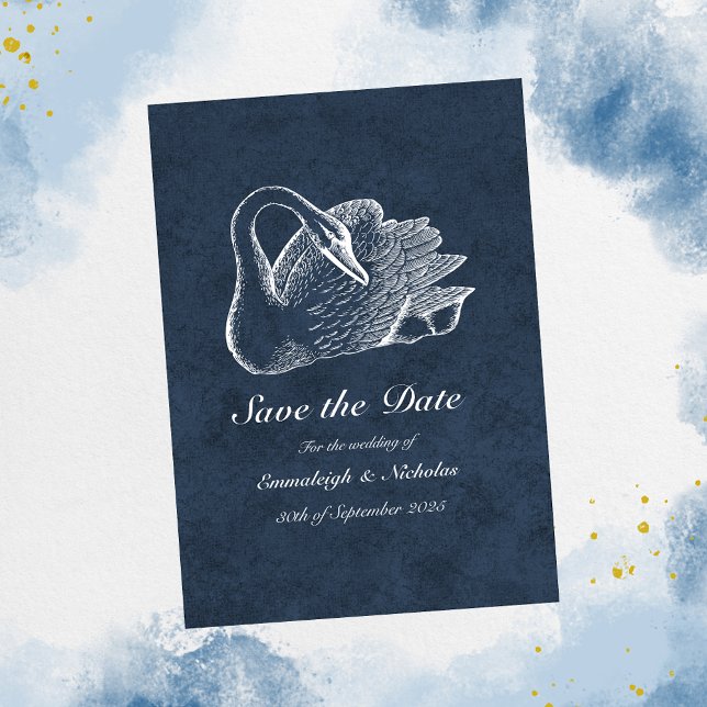 Invitación Cisne Blanco Azul Marino Salva la Fecha (Subido por el creador)