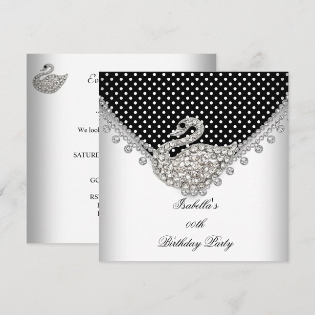 Invitación Cisne blanco negro elegante fiesta de cumpleaños (Anverso / Reverso)