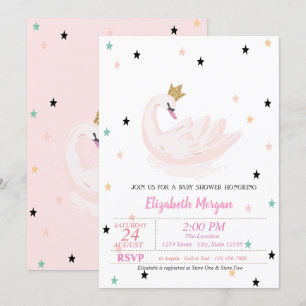 Invitación Cisne Chic, Estrellas, Fiesta de Princesa  Baby Sh
