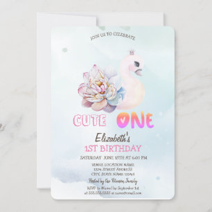 Invitación Cisne de Acuarela Flor 1º