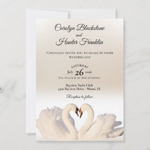 Invitación Cisne de amor en Boda blanco y crema