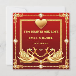 Invitación Cisne de Boda de Oro Rojo Pareja Decoración 💍