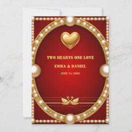 Invitación Cisne de Boda de Oro Rojo Pareja Decoración 💍