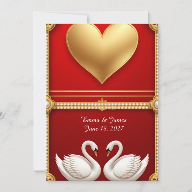 Invitación 🦢 Cisne de Boda Perla Dorada Con Marco Floral 💍 (Anverso)