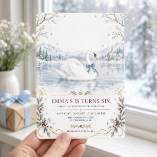 Invitación Cisne de Lazo Azul Cumpleaños Invierno Mágico