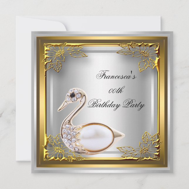 Invitación Cisne Dorado Elite Elegante Fiesta de Cumpleaños B (Anverso)