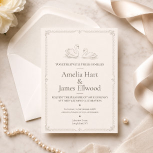 Invitación Cisne Elegante Boda con Estilo de Antiguo Dinero