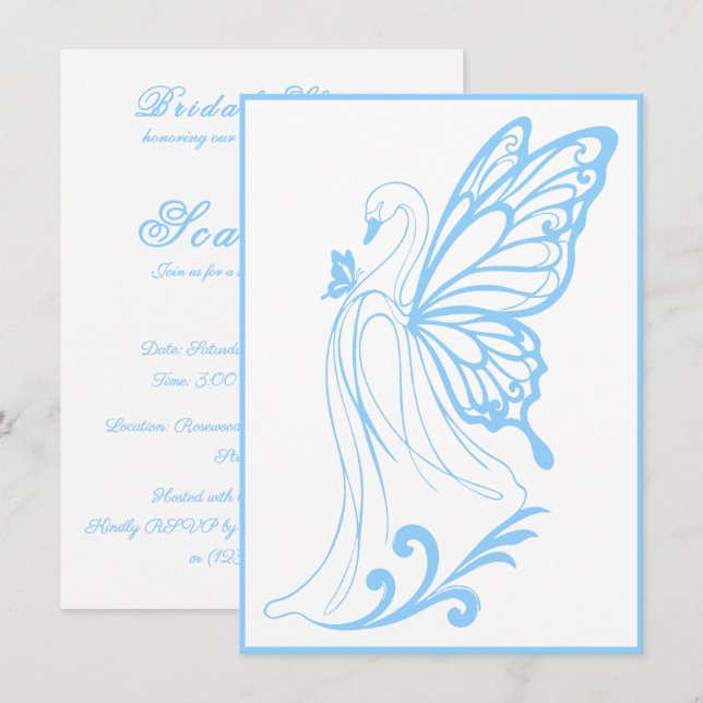 Invitación Cisne elegante con alas de mariposa (Anverso / Reverso)