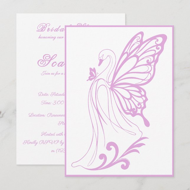 Invitación Cisne elegante con alas de mariposa (Anverso / Reverso)