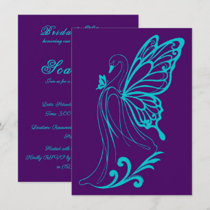 Invitación Cisne elegante con alas de mariposa púrpura-teal