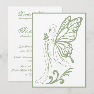 Invitación Cisne elegante con alas de mariposa Verde Salvia