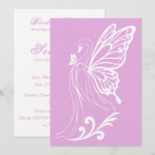 Invitación Cisne elegante rosa con alas de mariposa