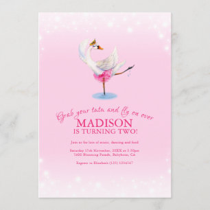 Invitación Cisne en ballet de lago de color rosa de segundo c