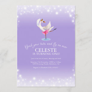Invitación Cisne en ballet lago 1er cumpleaños púrpura invita