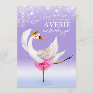 Invitación Cisne en ballet lago 6º cumpleaños púrpura invita