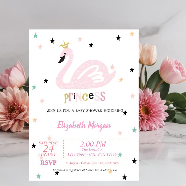 Invitación Cisne, Estrellas, Princesa  Fiesta de Bebé (Subido por el creador)