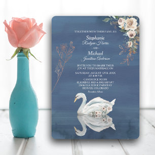 Invitación Cisne floral blanca en Boda azul
