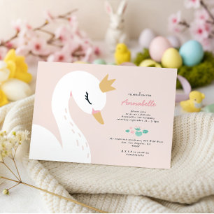 Invitación Cisne infantil bonito lindo elegante femenino rosa