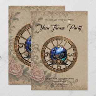 Invitación cisne negro de vapor con relojes y marchas.