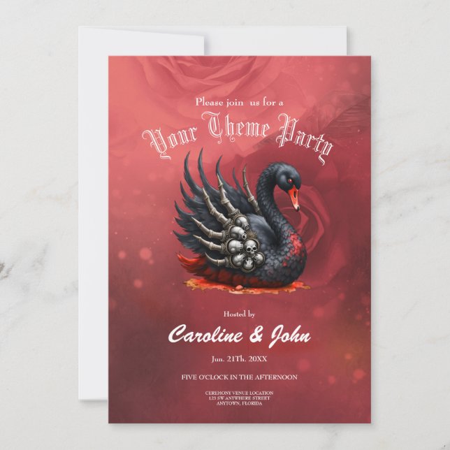 Invitación Cisne oscuro de huesos: elegancia gótica (Anverso)