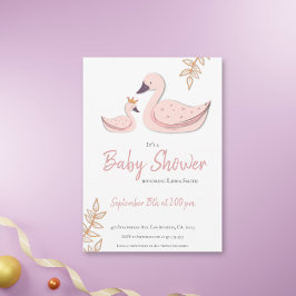 Invitación Cisne rosa dulce con Baby Shower Chica de la Coron