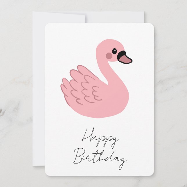 Invitación Cisne rosa Kawaii - Personalizado lindo (Anverso)