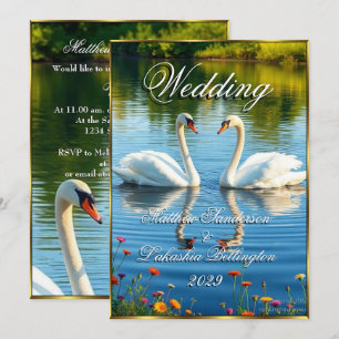 Invitación Cisnes Blancas Hermoso Boda Moderno