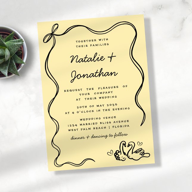 Invitación Cisnes caprichosos con garabatos amarillo mantequi (Subido por el creador)