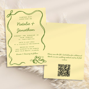 Invitación Cisnes Caprichosos con Garabatos Lazo Amarillo Cód