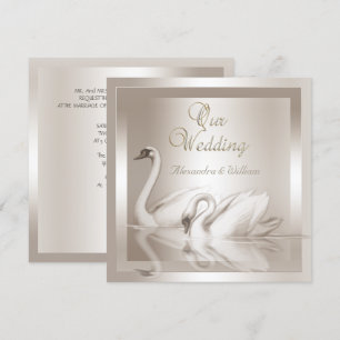 Invitación Cisnes de boda elegantes damasco crema blanco