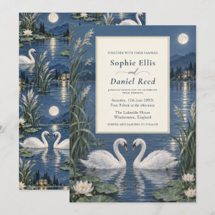 Invitación Cisnes de boda en el lago Azul de boda