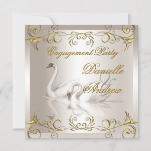 Invitación Cisnes de compromiso oro sepia elegante fiesta
