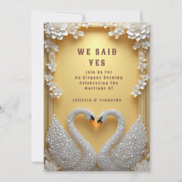 Invitación Cisnes de cristal frente a escena en forma de cora