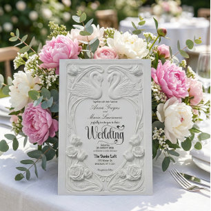 Invitación Cisnes de falsa impresión tipográfica en boda form