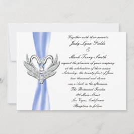 Invitación Cisnes de Plata con Listón Azul
