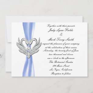 Invitación Cisnes de Plata con Listón Azul