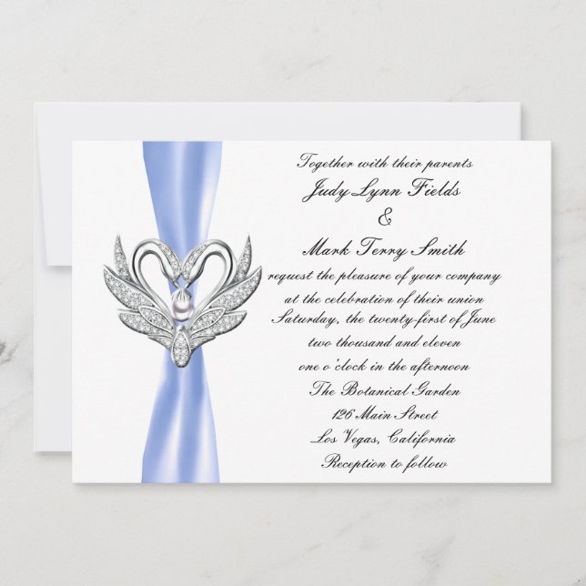 Invitación Cisnes de Plata con Listón Azul (Anverso)